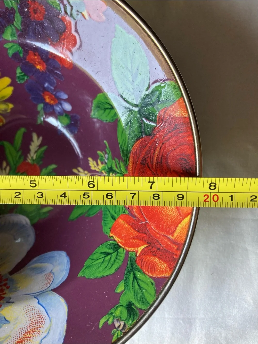 Mackenzie Childs Purple Plum Flower Market Enamelware Salad Soup Bowl 7.75”